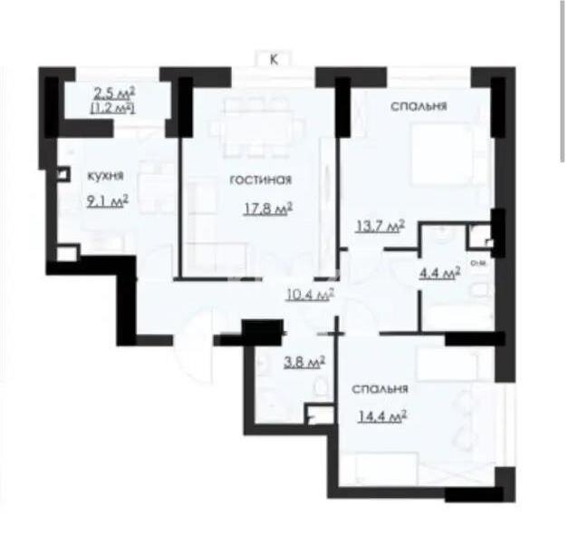 Продажа 3-комнатной квартиры, 82 м² в Караганде