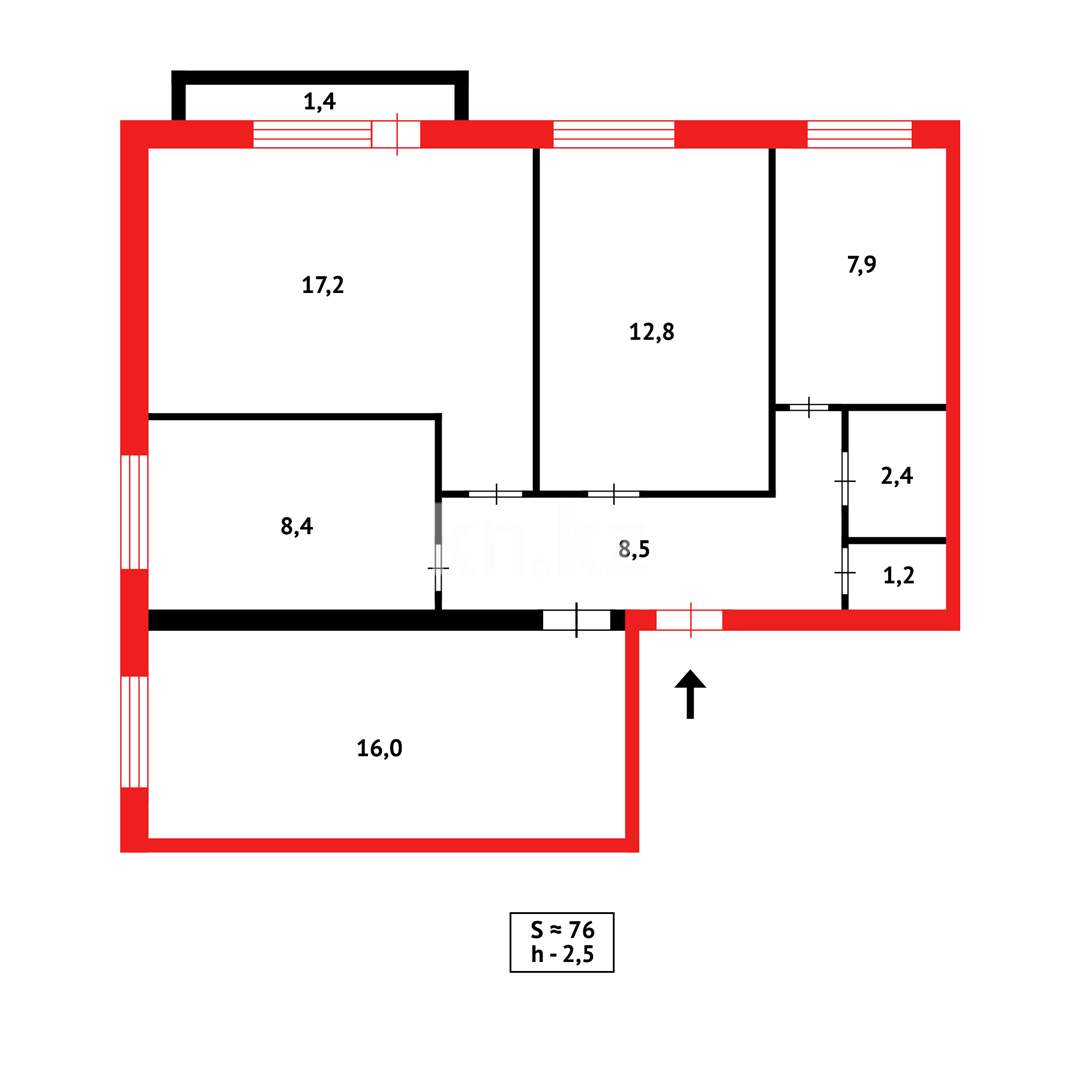 Продажа 4-комнатной квартиры, 78 м², ул. Потанина (Защитная), дом  70 в Караганде - фото 18