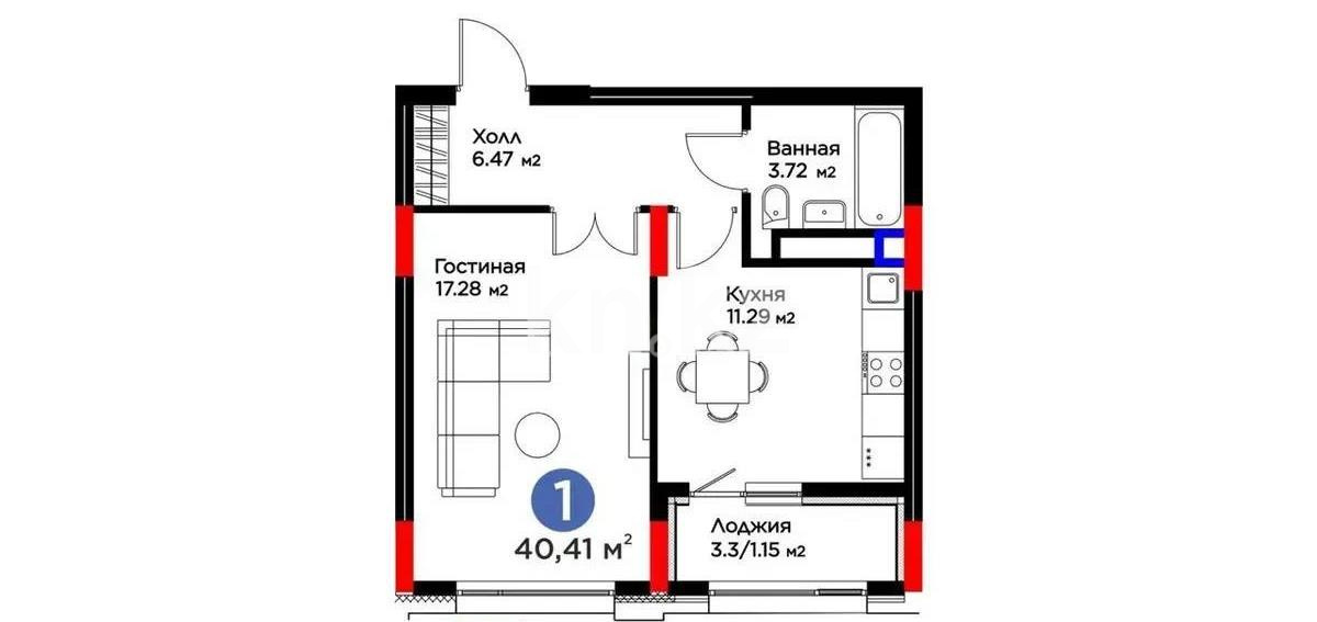Продажа 1-комнатной квартиры, 40.41 м², пр. Туран, дом  57/5 стр в Астане