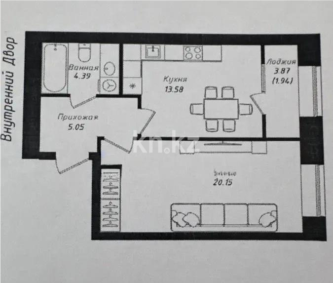 Продажа 1-комнатной квартиры, 45.11 м² в Астане