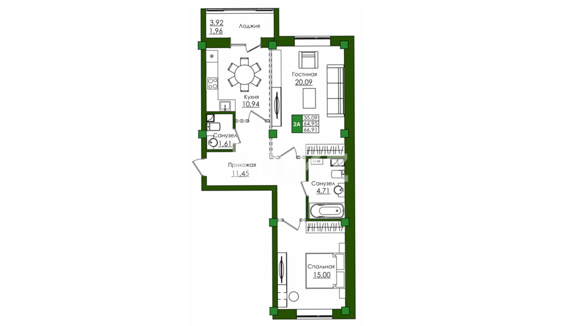 ЖК Salt, 2-комнатная, цена 39 868 741 ₸, 580 500 ₸&nbsp;/&nbsp;м²