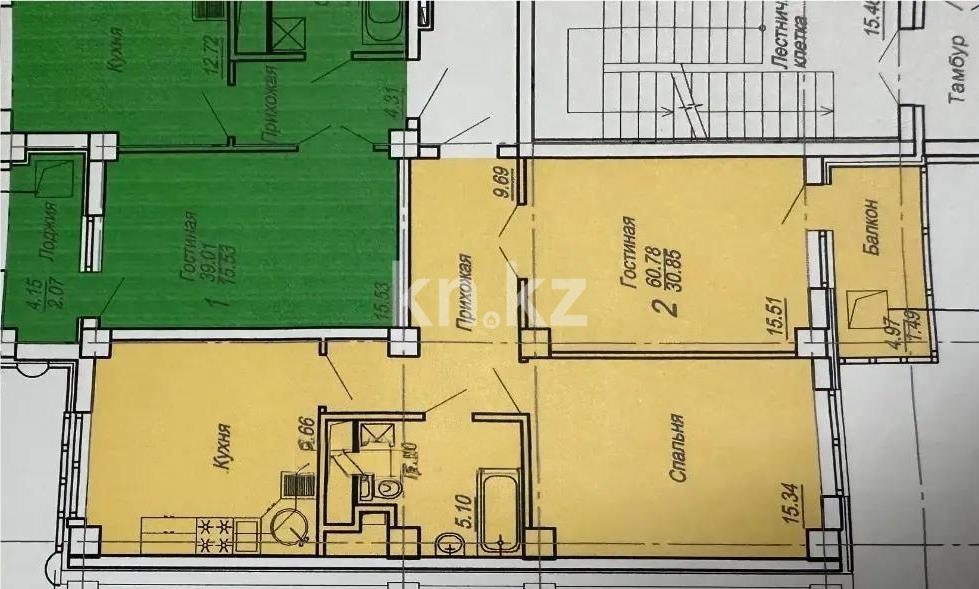 Продажа 2-комнатной квартиры, 61 м² в Астане