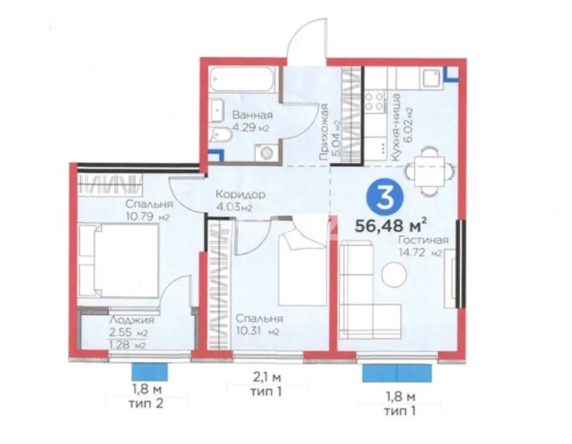 Продажа 3-комнатной квартиры, 56.48 м², ул. Момышулы, дом  11/14а в Алматы