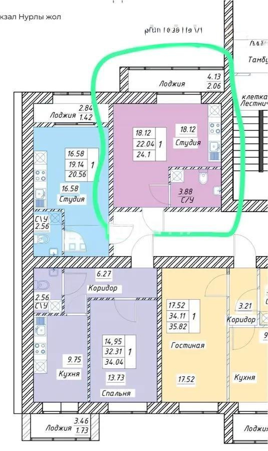 Продажа 1-комнатной квартиры, 24.1 м², ул. Тынышбайулы, дом  6 стр в Астане