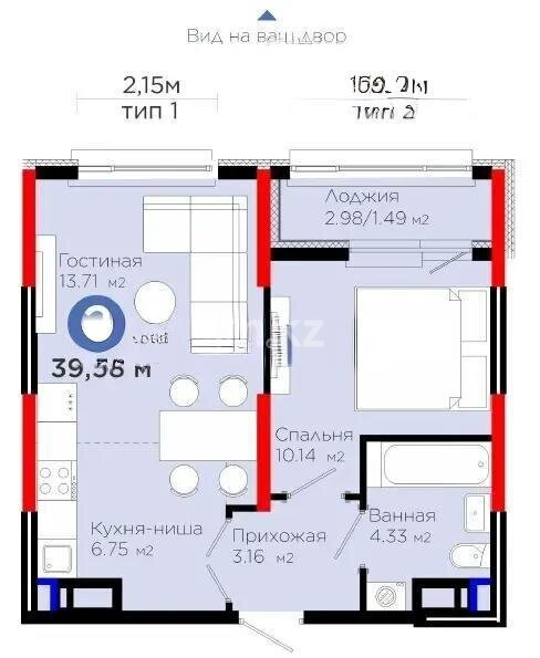 Продажа 2-комнатной квартиры, 39.58 м² в Астане
