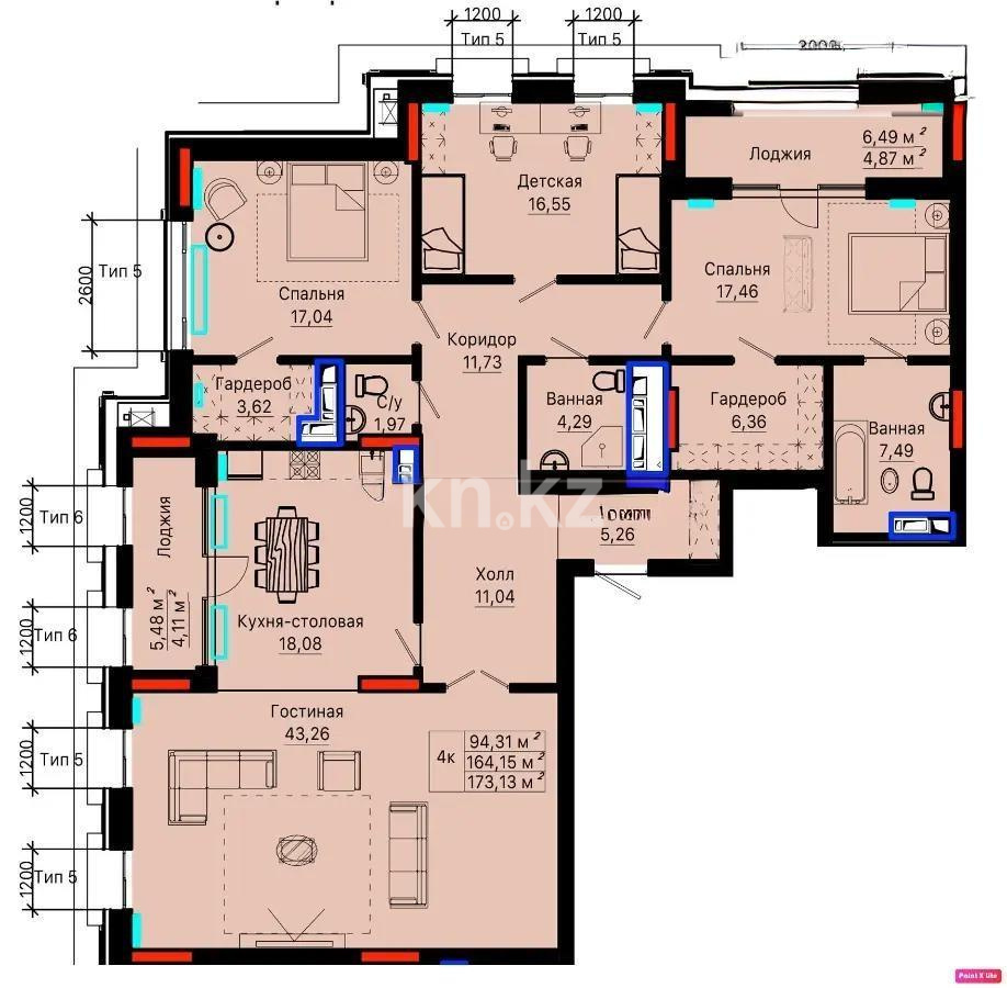 Продажа 4-комнатной квартиры, 173 м² в Астане