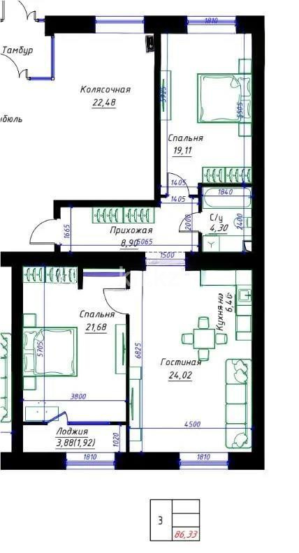 Продажа 3-комнатной квартиры, 86 м² в Астане