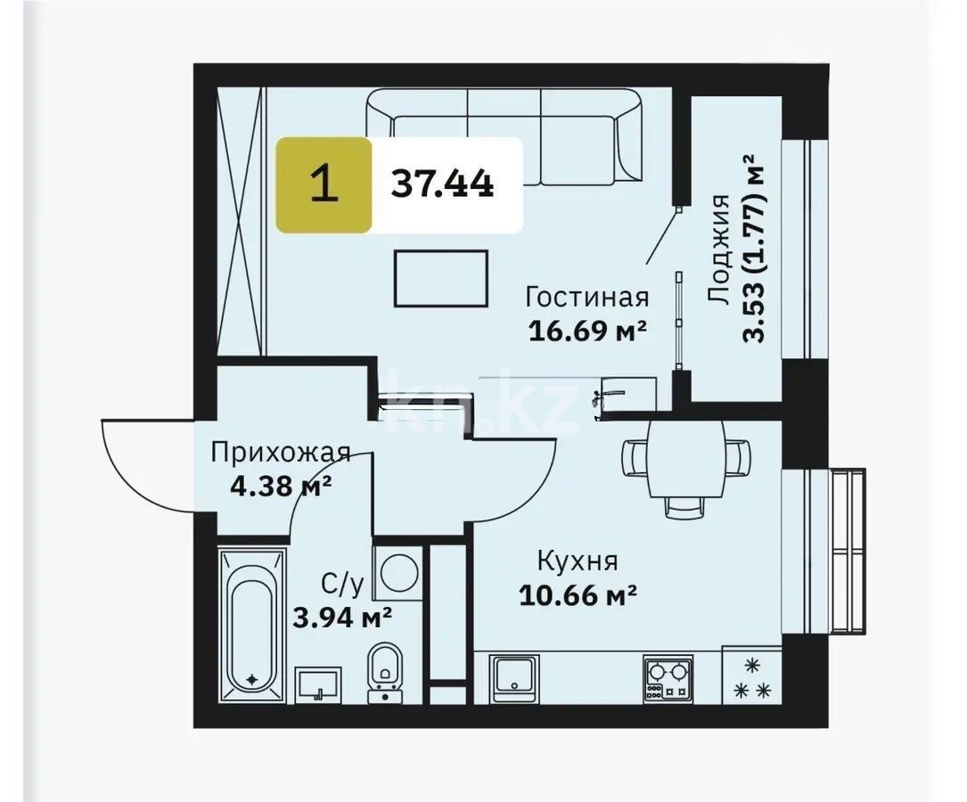 Продажа 1-комнатной квартиры, 37.44 м² в Алматы
