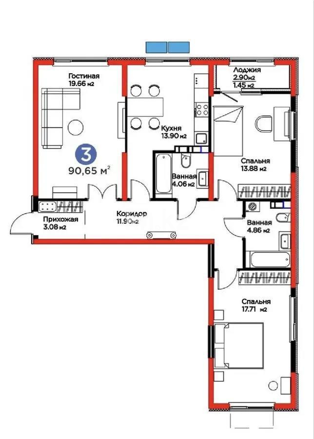 Продажа 3-комнатной квартиры, 90.65 м² в Алматы - фото 3