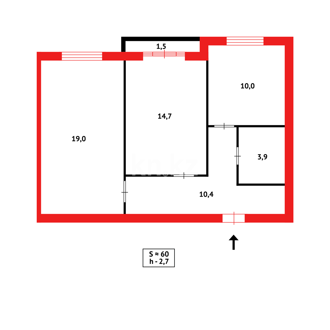 Продажа 2-комнатной квартиры, 60 м², ул. Муканова в Караганде - фото 11