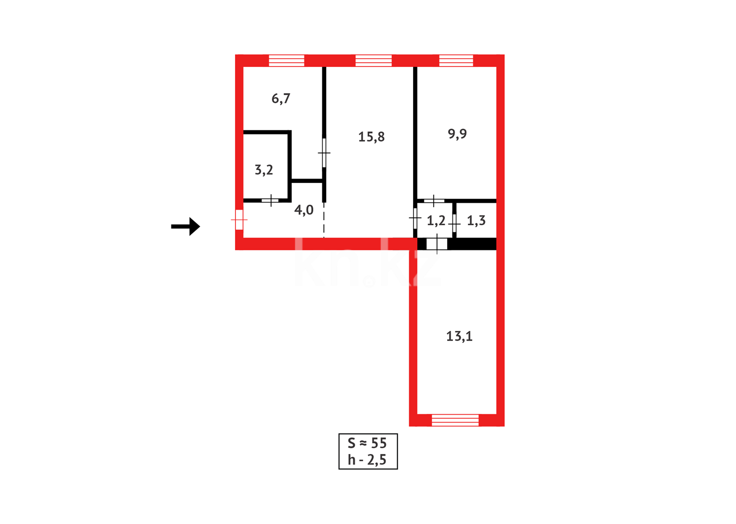 Продажа 3-комнатной квартиры, 55 м², мкр-н 15 в Караганде - фото 9