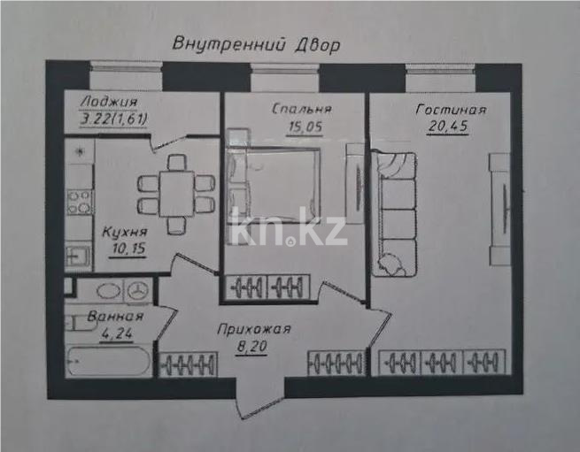 Продажа 2-комнатной квартиры, 59.7 м² в Астане
