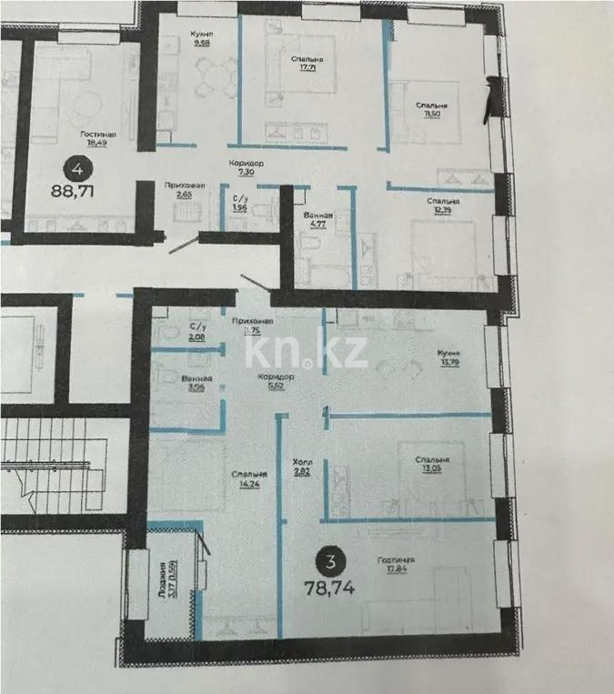 Продажа 3-комнатной квартиры, 78.8 м² в Астане