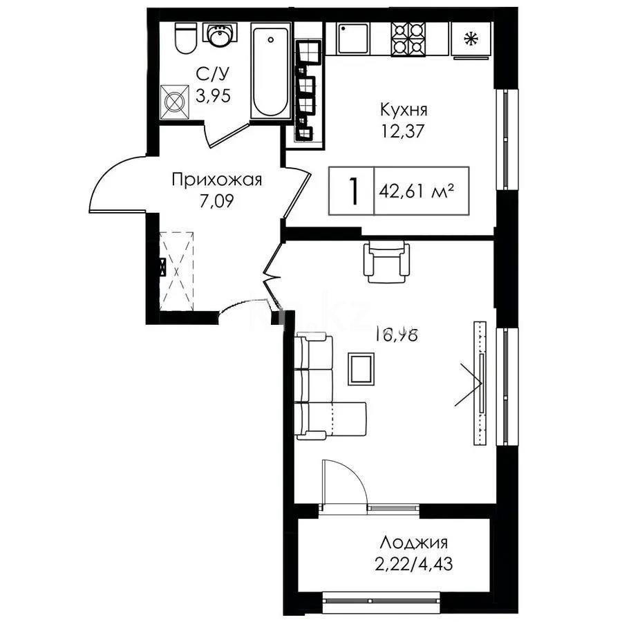 Продажа 1-комнатной квартиры, 43 м² в Астане
