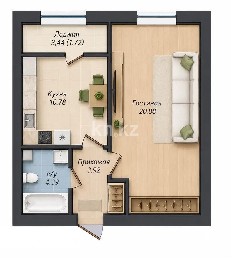 Продажа 1-комнатной квартиры, 42 м² в Астане