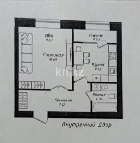 Продажа 1-комнатной квартиры, 42 м² в Астане
