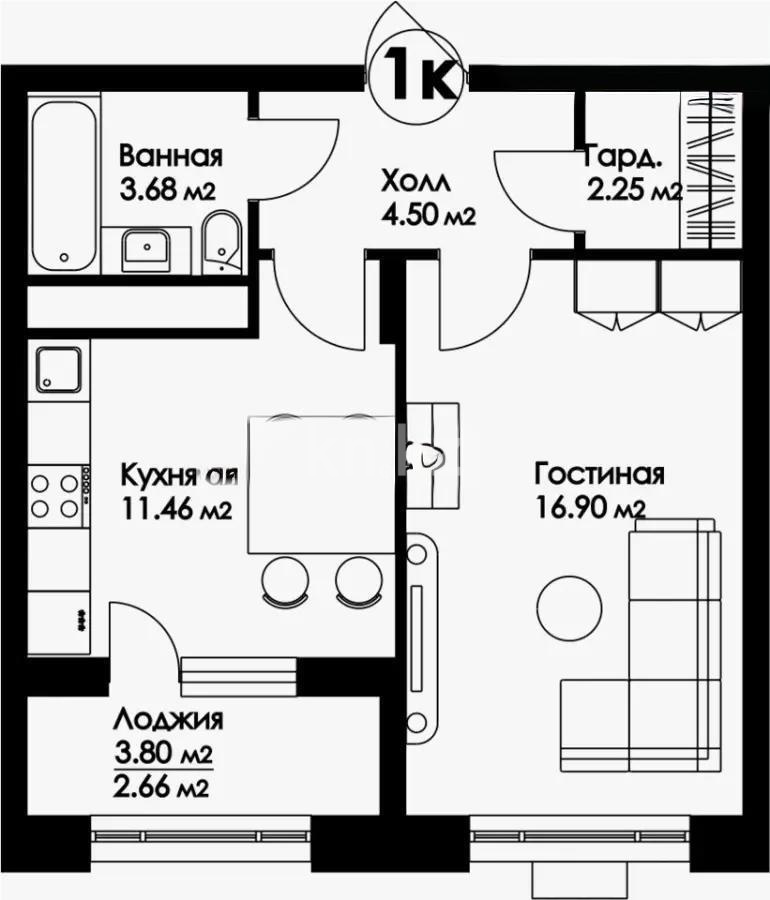 Продажа 1-комнатной квартиры, 41.45 м² в Астане - фото 4