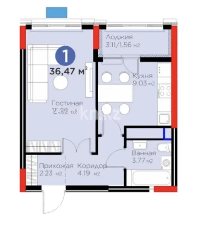 Продажа 1-комнатной квартиры, 37 м² в Астане
