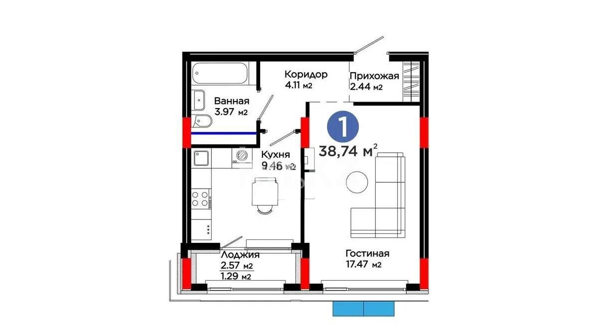 Продажа 1-комнатной квартиры, 39 м² в Астане - фото 2