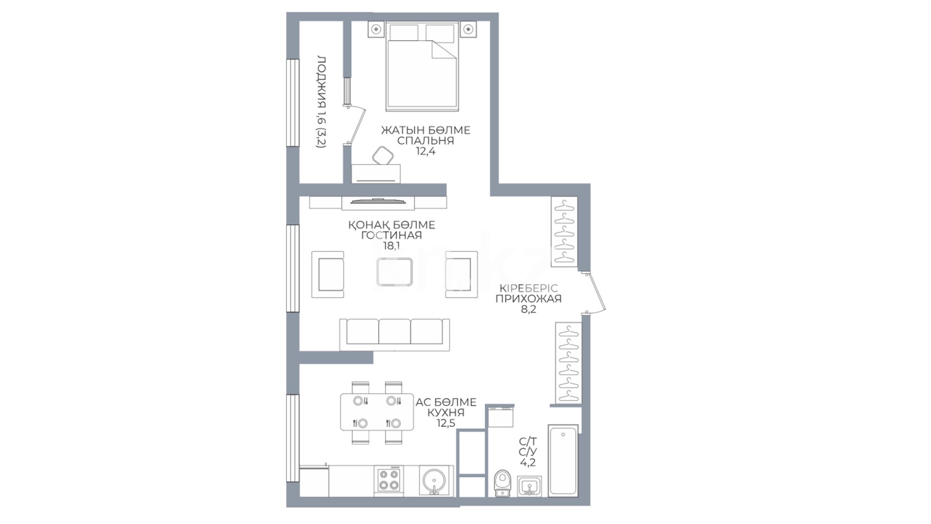 ЖК Riviera Plus, 2-комнатная, цена 57 568 800 ₸, 996 000 ₸&nbsp;/&nbsp;м²