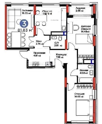 Продажа 3-комнатной квартиры, 82 м² в Астане