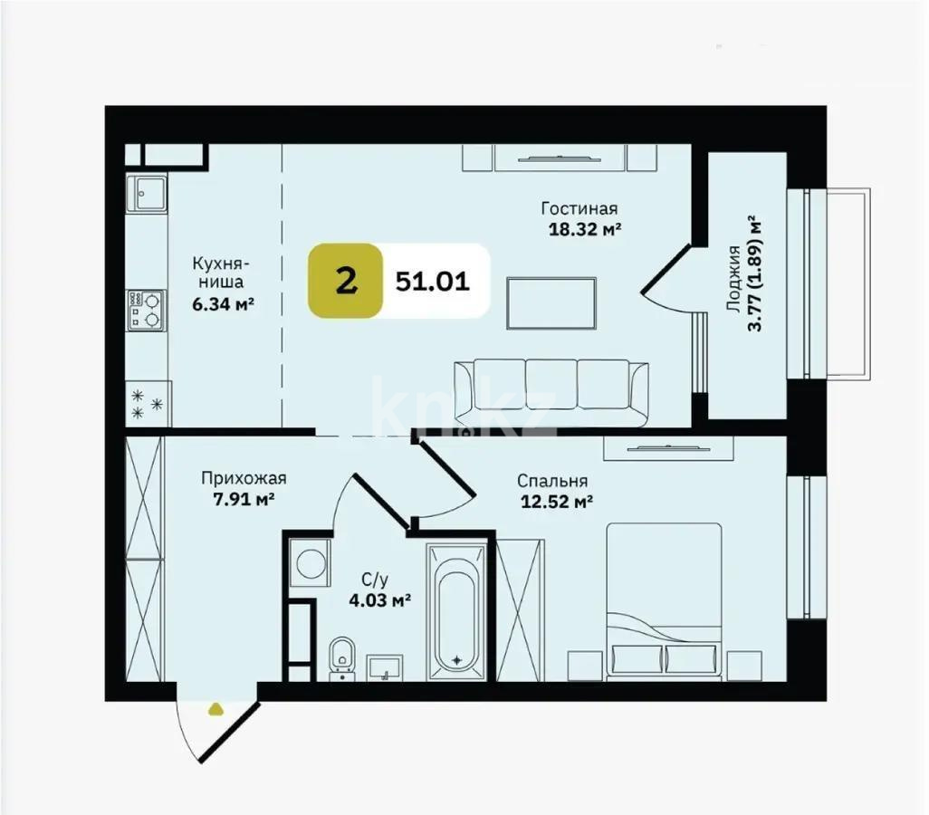 Продажа 2-комнатной квартиры, 51 м², ул. Туркестан, дом  115 в Алматы