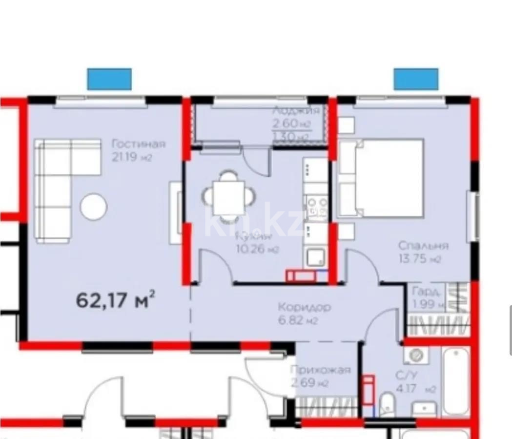 Продажа 2-комнатной квартиры, 62.17 м² в Алматы