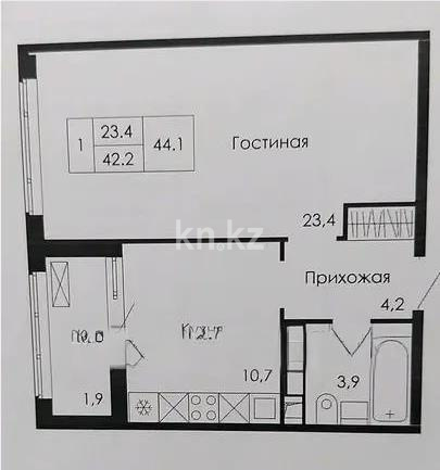 Продажа 1-комнатной квартиры, 44.2 м², ул. Нажимеденова, дом  3/4 в Астане