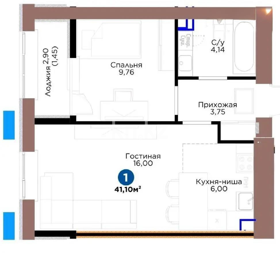Продажа 2-комнатной квартиры, 40 м² в Астане