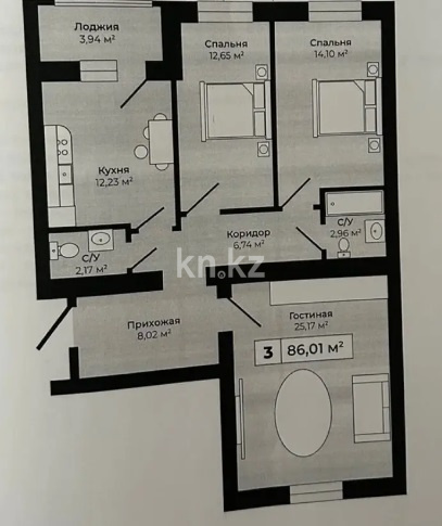 Продажа 3-комнатной квартиры, 86 м², А83, дом  11 - ул. Шаймерденова в Астане - фото 3