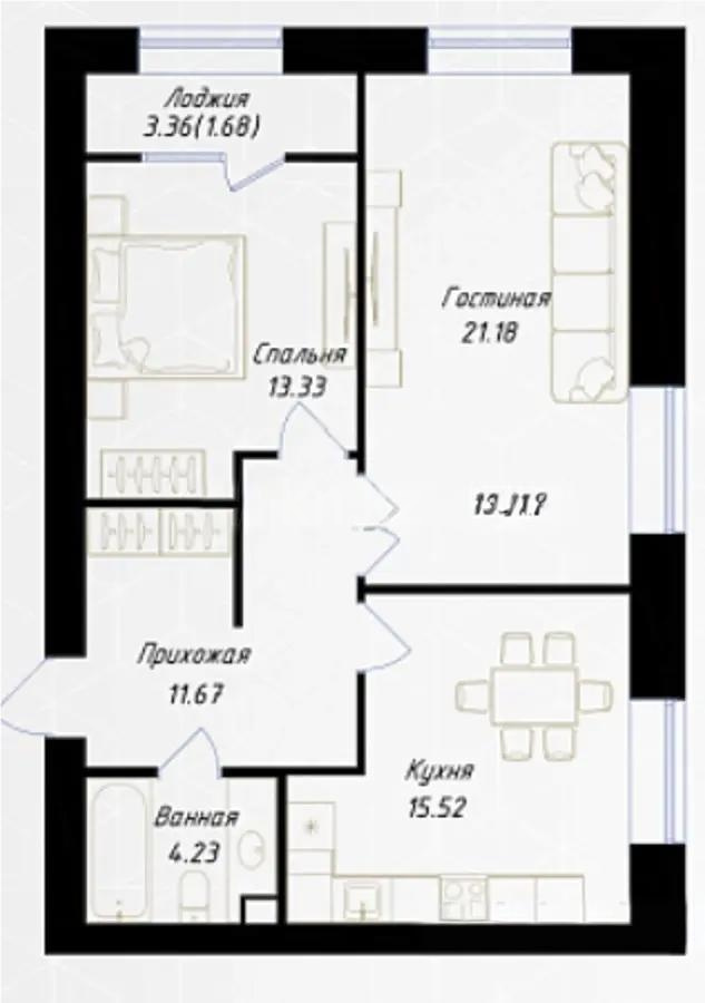 Продажа 2-комнатной квартиры, 68.69 м² в Астане