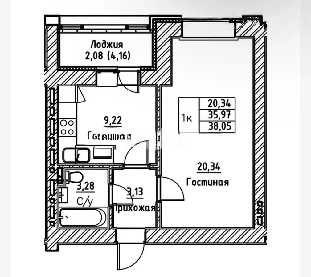 Продажа 1-комнатной квартиры, 43 м², ул. А-52, дом  8 в Астане