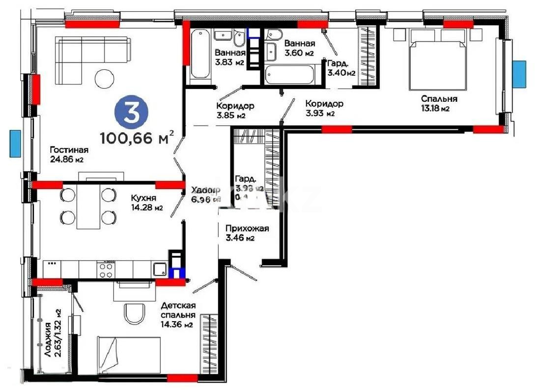 Продажа 3-комнатной квартиры, 101 м², ул. Е-899, дом  3 в Астане