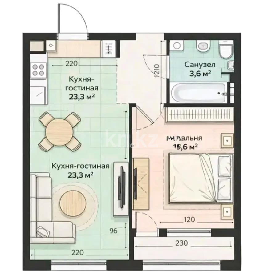 Продажа 1-комнатной квартиры, 38.6 м² в Астане