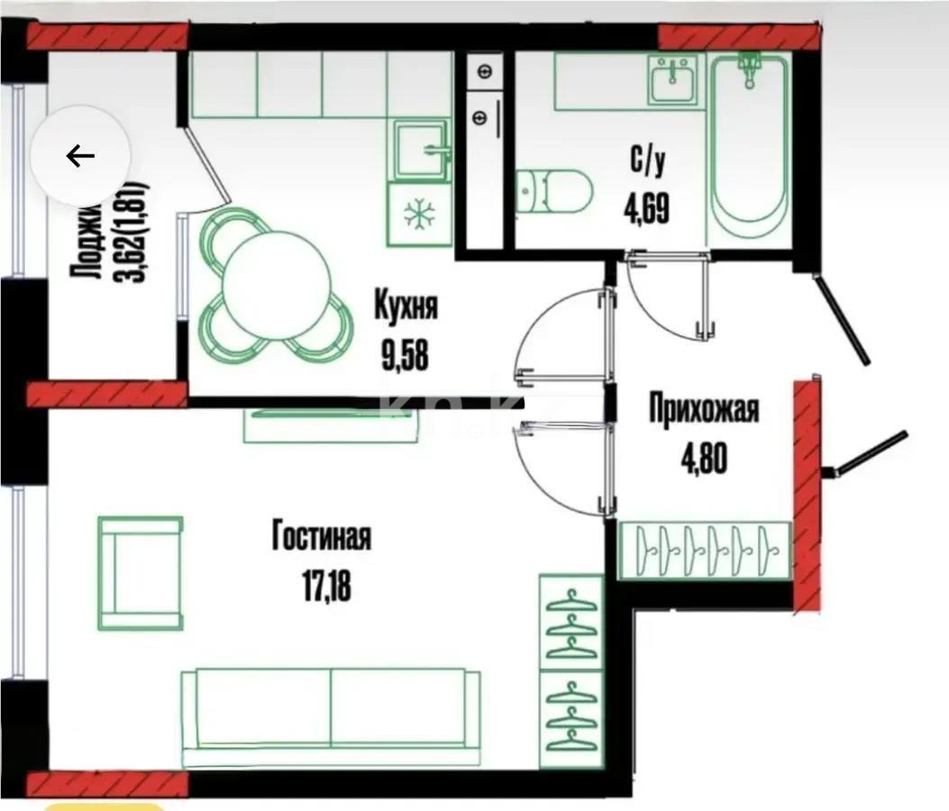 Продажа 1-комнатной квартиры, 38.4 м² в Астане - фото 4