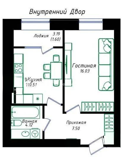 Продажа 1-комнатной квартиры, 39.8 м² в Астане