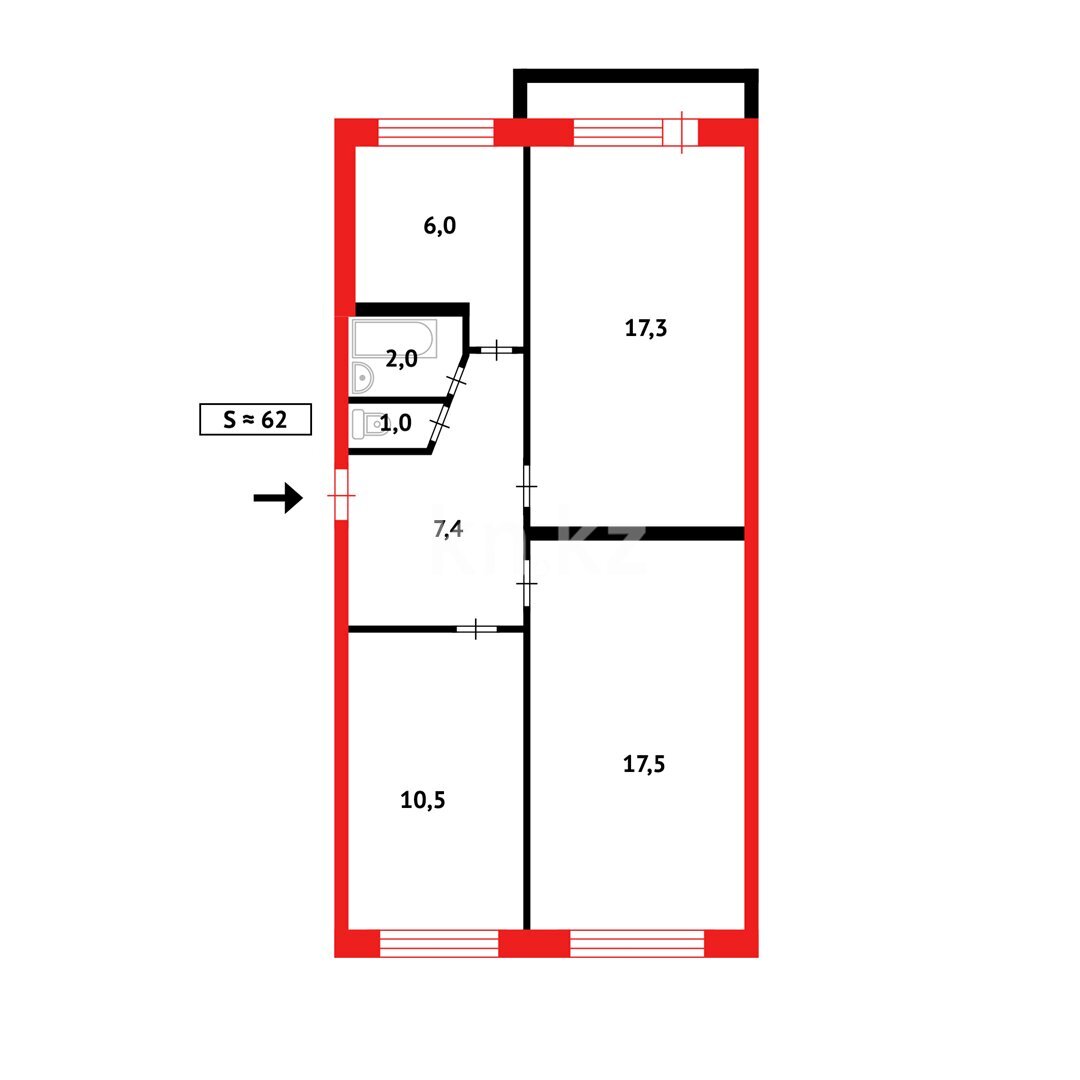 Продажа 3-комнатной квартиры, 62 м² в Караганде - фото 7