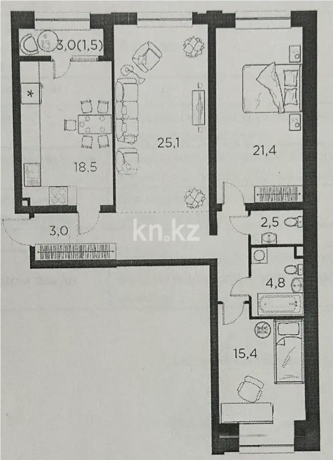 Продажа 3-комнатной квартиры, 105 м², ул. Утеген батыра, дом  11в в Алматы - фото 2