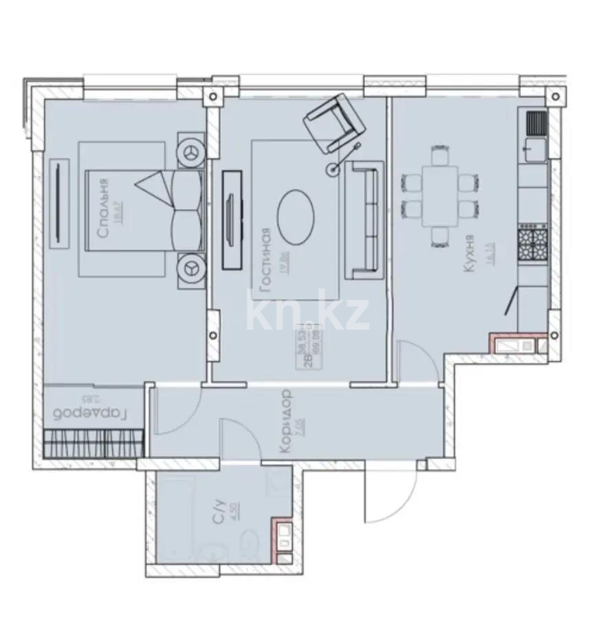 Продажа 2-комнатной квартиры, 69.32 м² в Алматы - фото 3