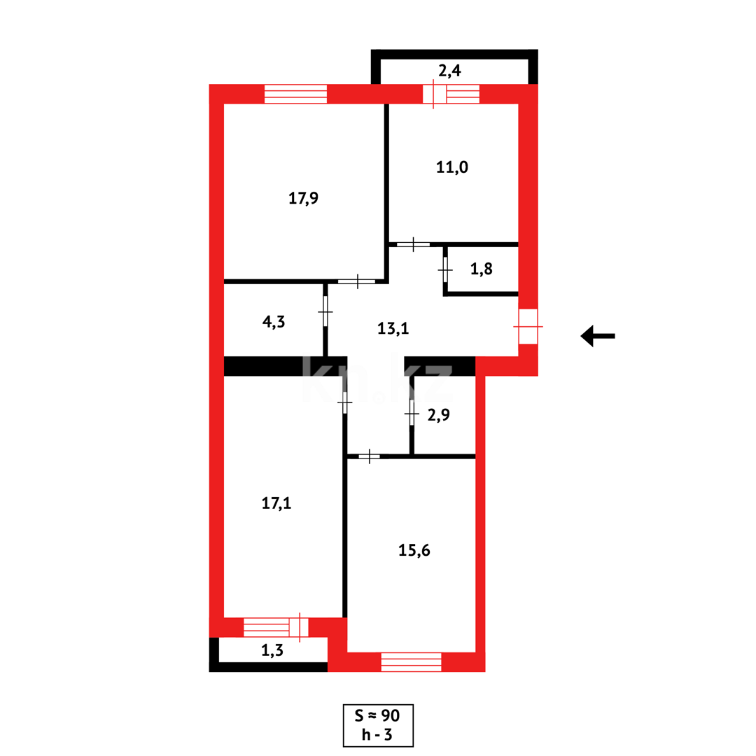 Продажа 3-комнатной квартиры, 89 м², ул. Букетова в Караганде - фото 17