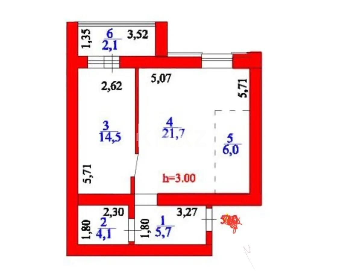 Продажа 2-комнатной квартиры, 54.1 м² в Астане