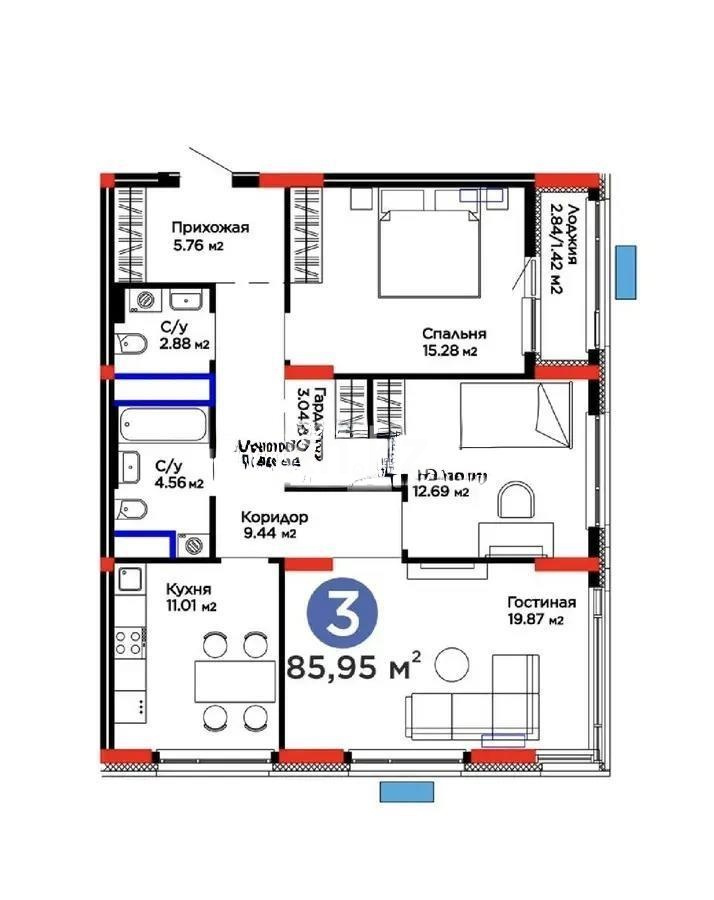 Продажа 3-комнатной квартиры, 86 м² в Астане
