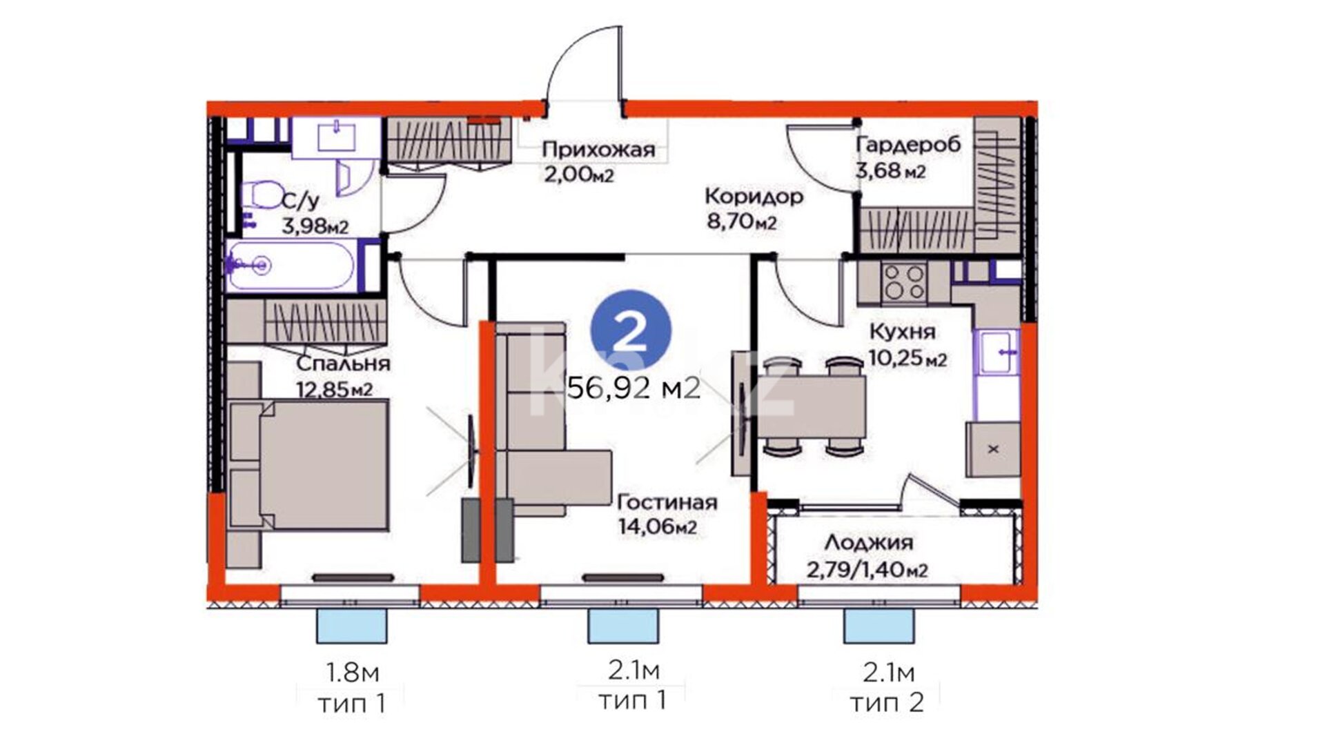 ЖК Dream City. Eco, 2-комнатная, цена 45 645 637 ₸, 802 068 ₸&nbsp;/&nbsp;м²