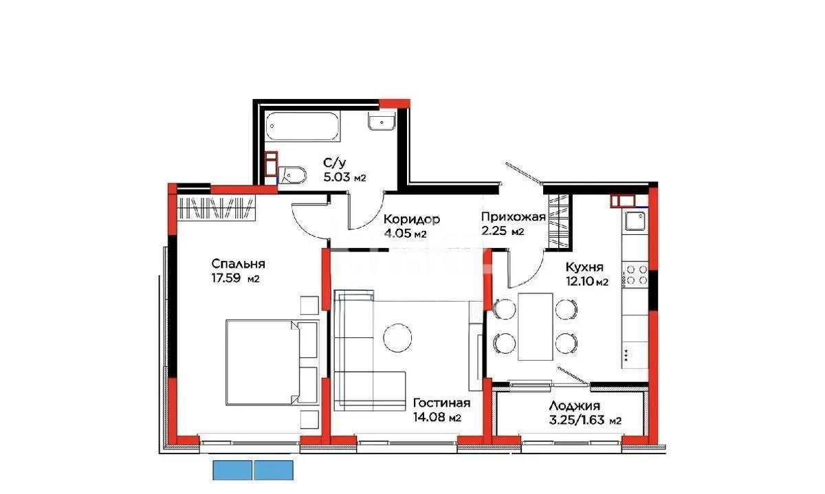 Продажа 2-комнатной квартиры, 56.73 м² в Алматы