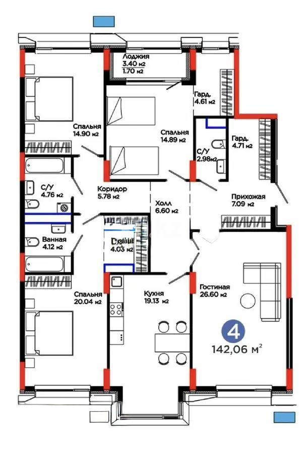 Продажа 4-комнатной квартиры, 142 м², ул. Нурмагамбетова, дом  15 стр в Астане