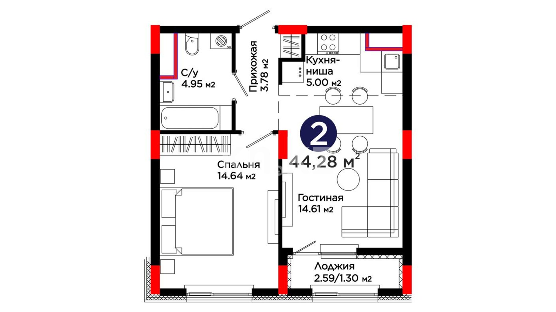 ЖК UIA. DARYN, 2-комнатная, цена 25 794 240 ₸, 582 000 ₸&nbsp;/&nbsp;м²