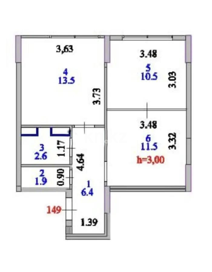 Продажа 2-комнатной квартиры, 46.4 м² в Астане