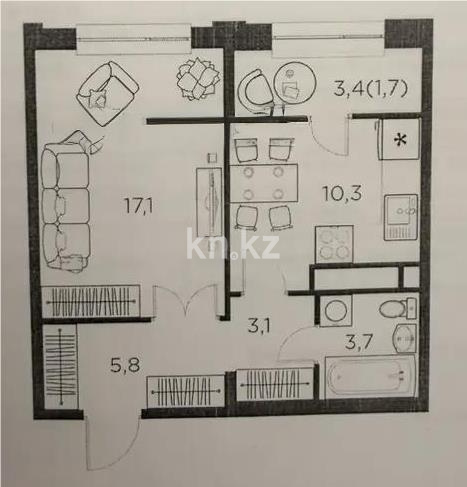 Продажа 1-комнатной квартиры, 41.7 м², ул. Утеген батыра, дом  11г в Алматы