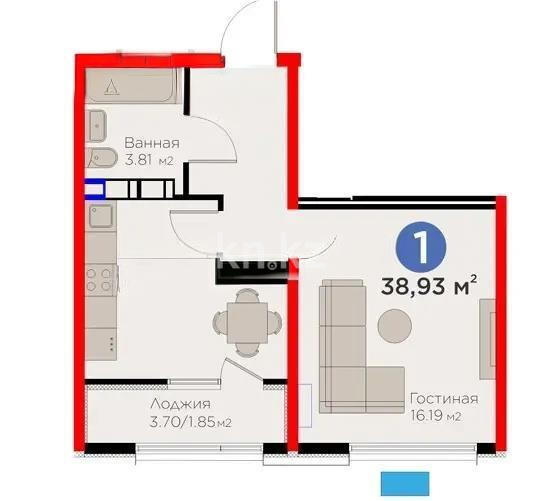 Продажа 1-комнатной квартиры, 38.93 м² в Алматы