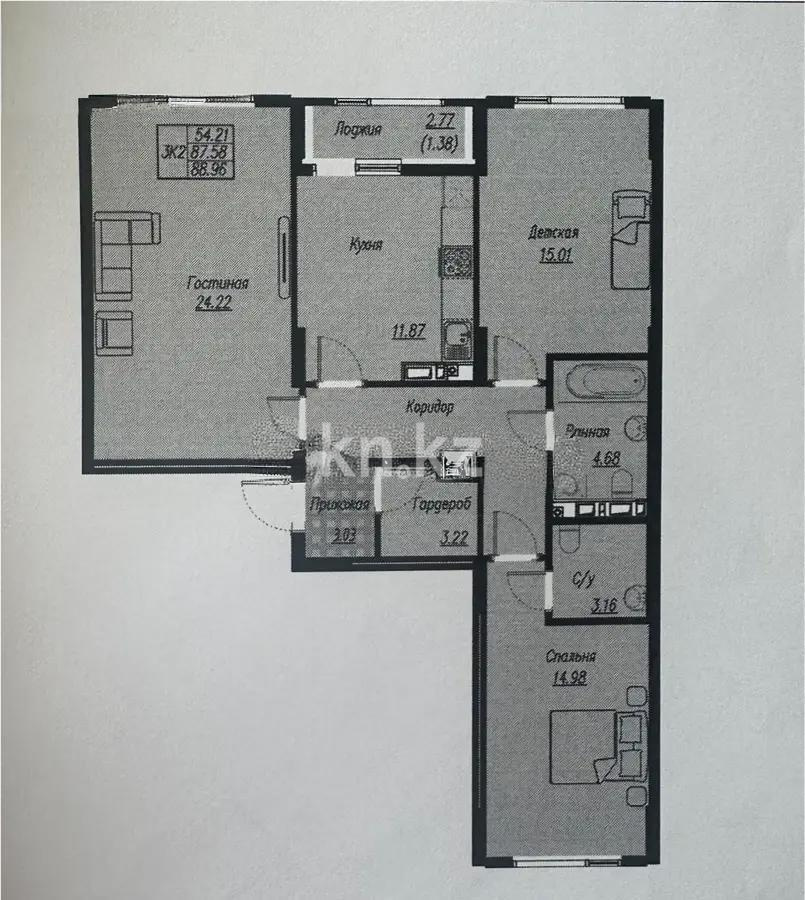 Продажа 3-комнатной квартиры, 89 м² в Астане
